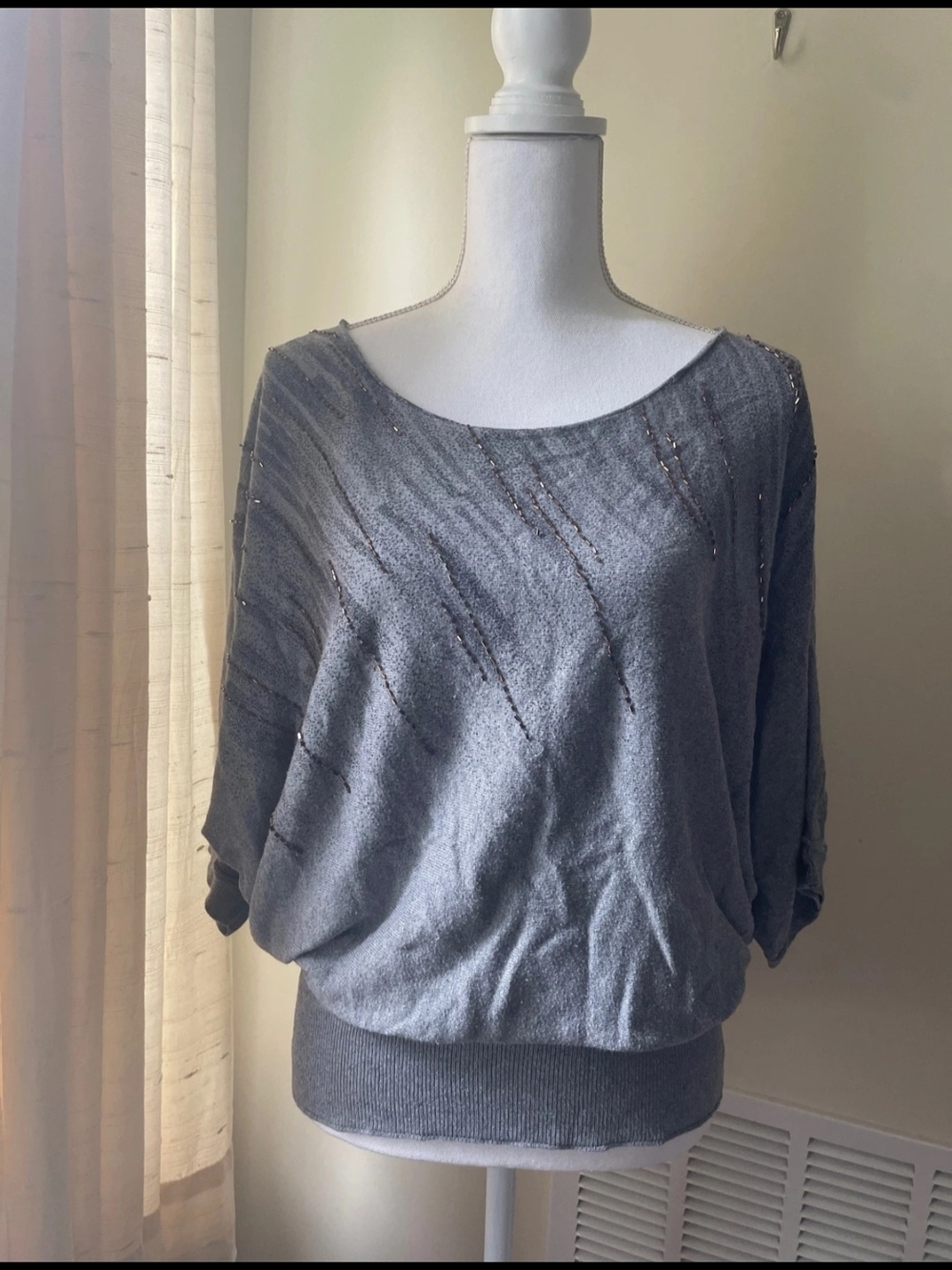 Calvin Klein Jeans Grey Beaded Dolman Sleeve Sweater M